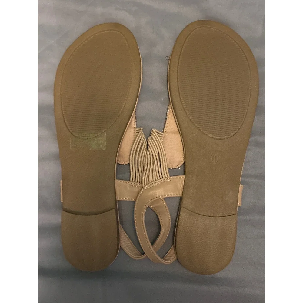 NEW Dream Pairs Beige Glitter‎ Elastic Strappy String Thong Gladiator Sandals 11